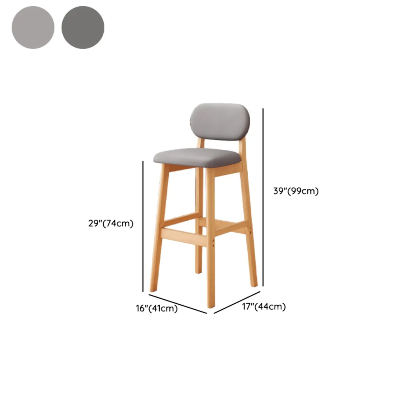 Art Deco Light Gray Pub Stool with Backrest, Rectangular Seat, Rubberwood Frame, and Foot Support Image - 33 | homeyfad