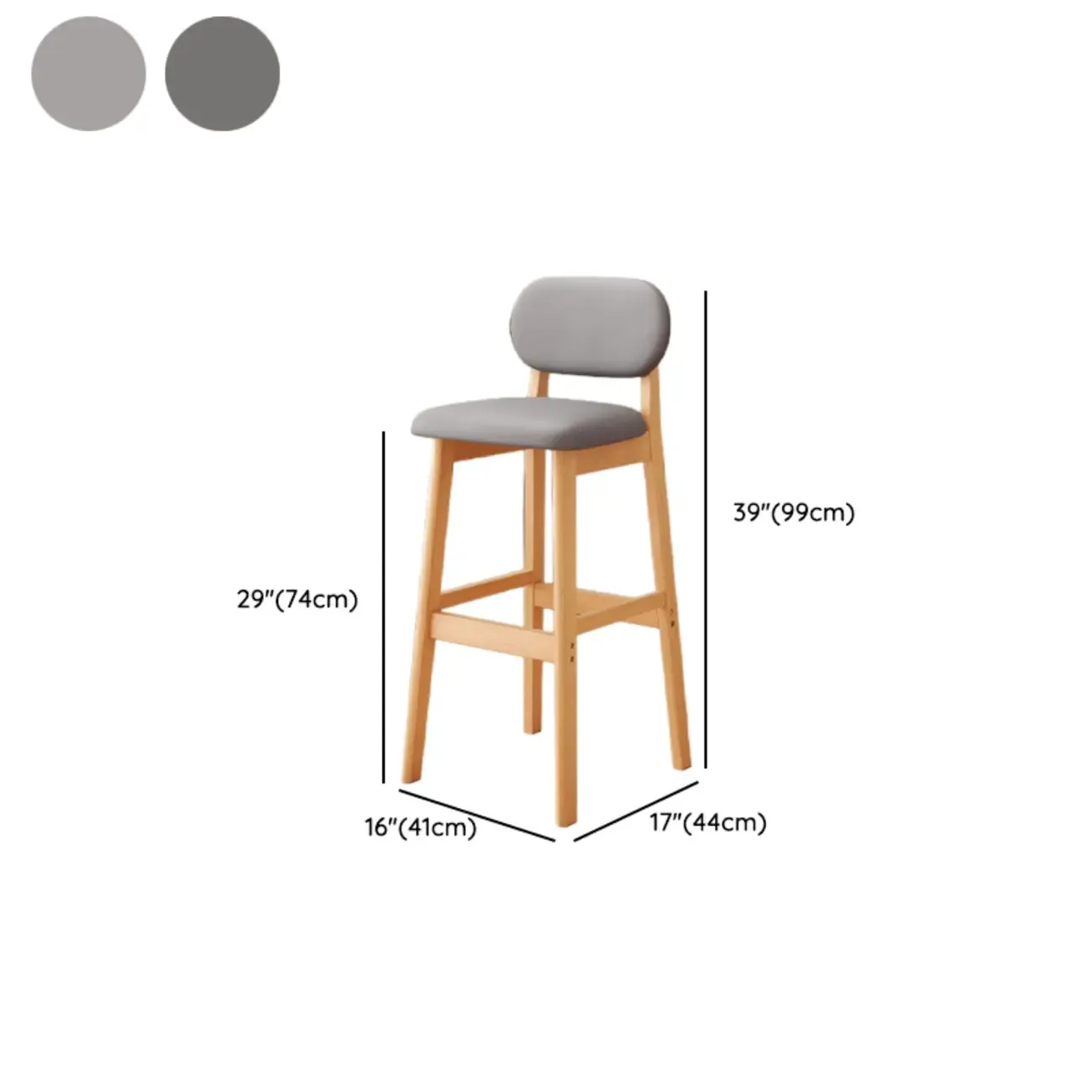 Art Deco Light Gray Pub Stool with Backrest, Rectangular Seat, Rubberwood Frame, and Foot Support Image - 33