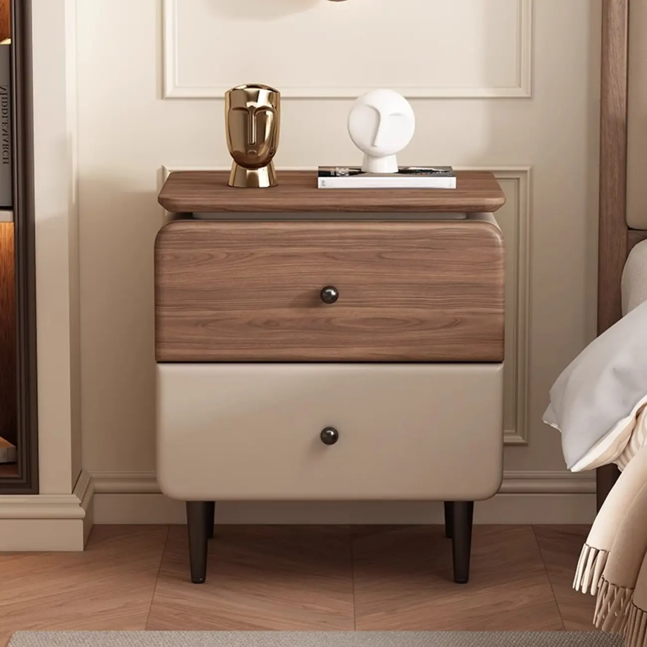 Elegant 2-drawer Wooden Freestanding Nightstand With Legs Image - 1 | homeyfad