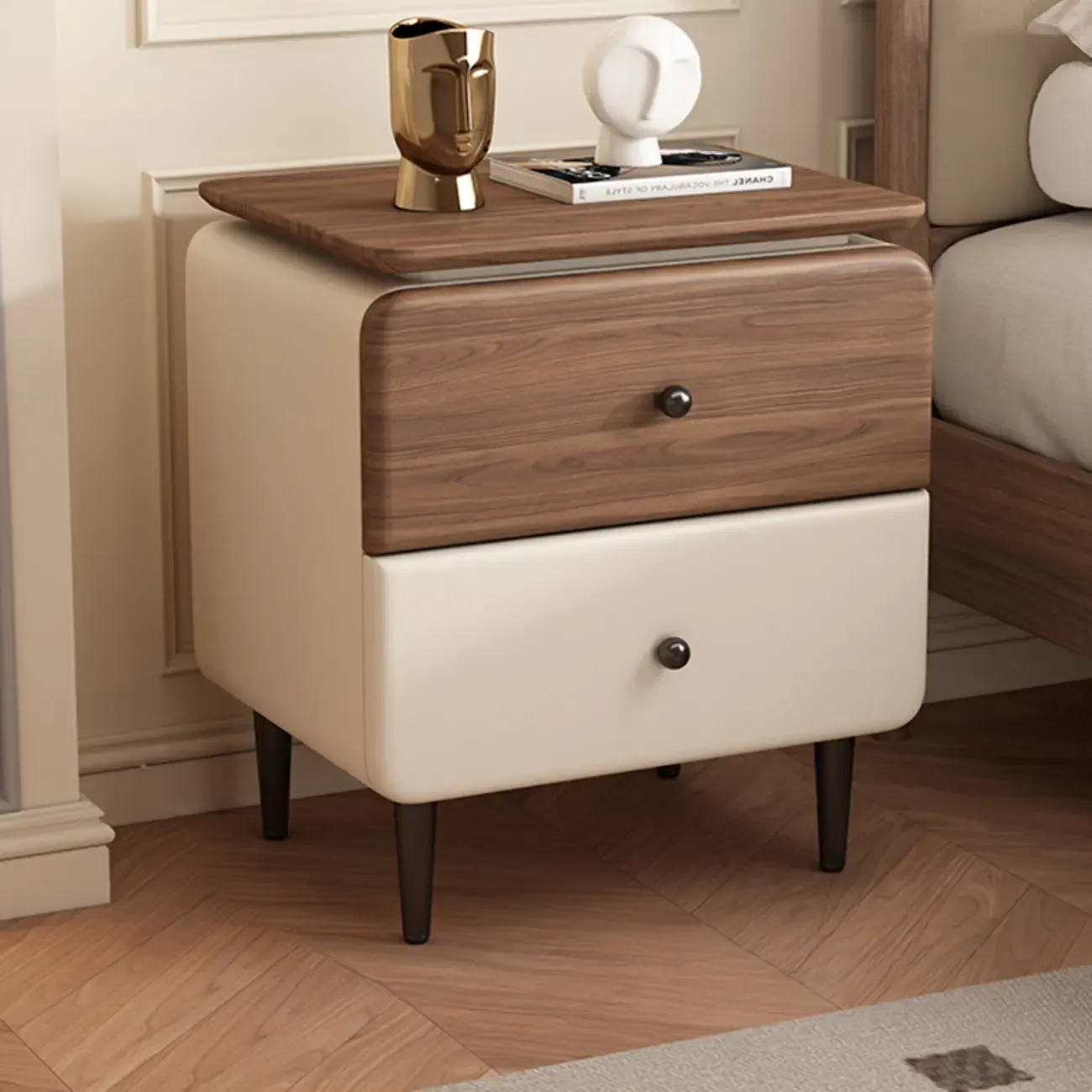 Elegant 2-drawer Wooden Freestanding Nightstand With Legs Image - 2