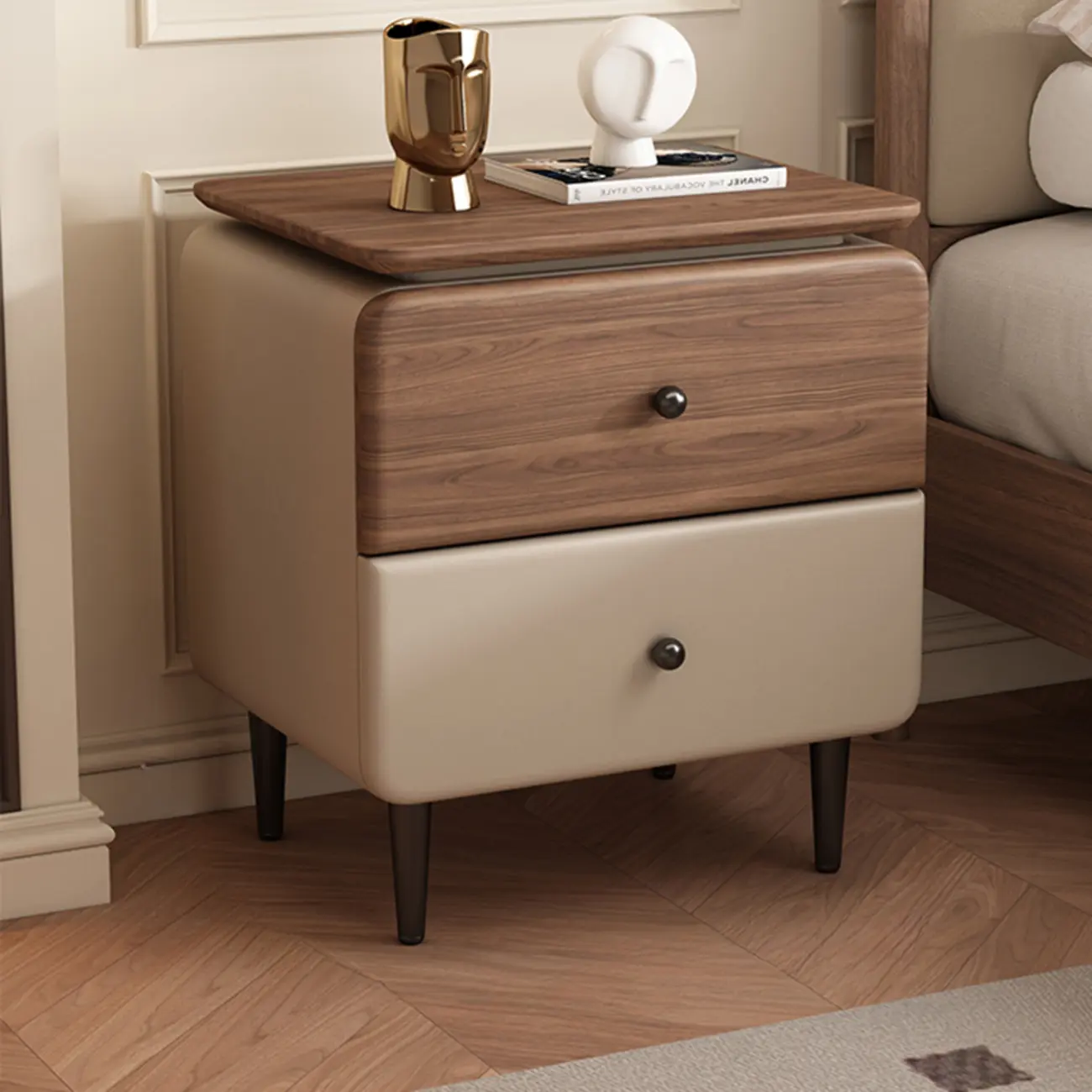 Elegant 2-drawer Wooden Freestanding Nightstand With Legs Image - 3 | homeyfad