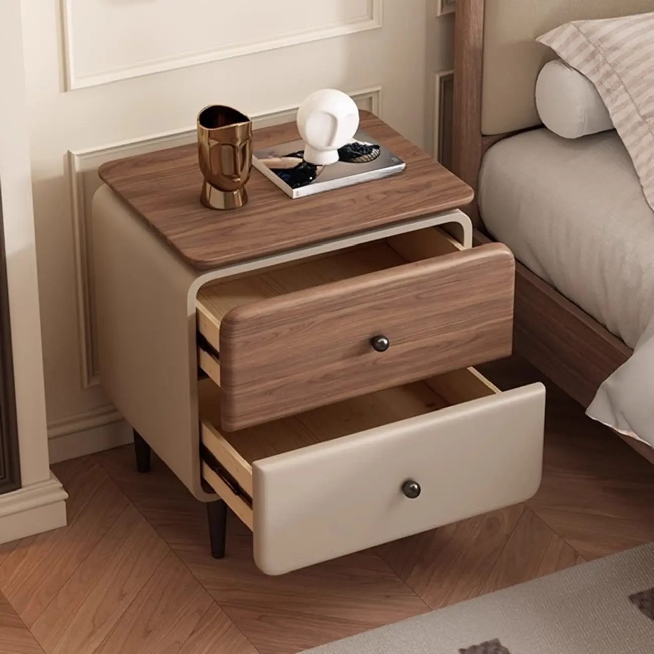 Elegant 2-drawer Wooden Freestanding Nightstand With Legs Image - 4 | homeyfad