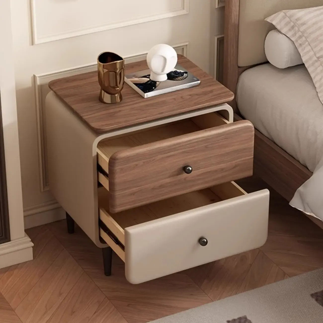 Elegant 2-drawer Wooden Freestanding Nightstand With Legs Image - 4