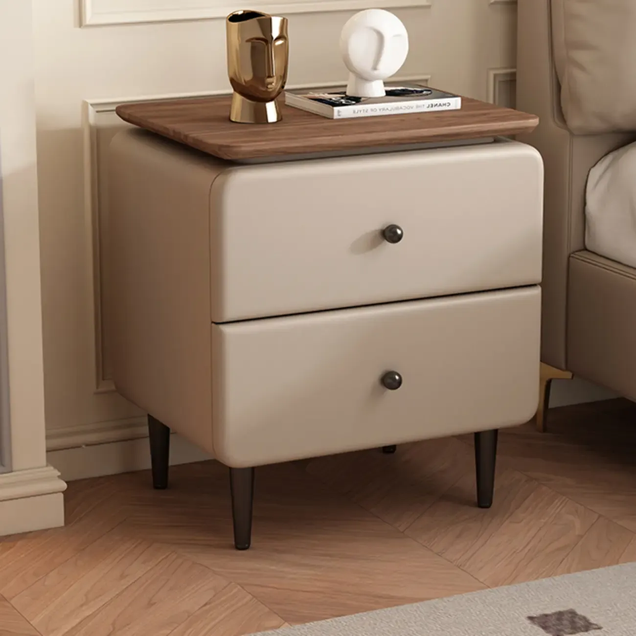 Elegant 2-drawer Wooden Freestanding Nightstand With Legs Image - 5