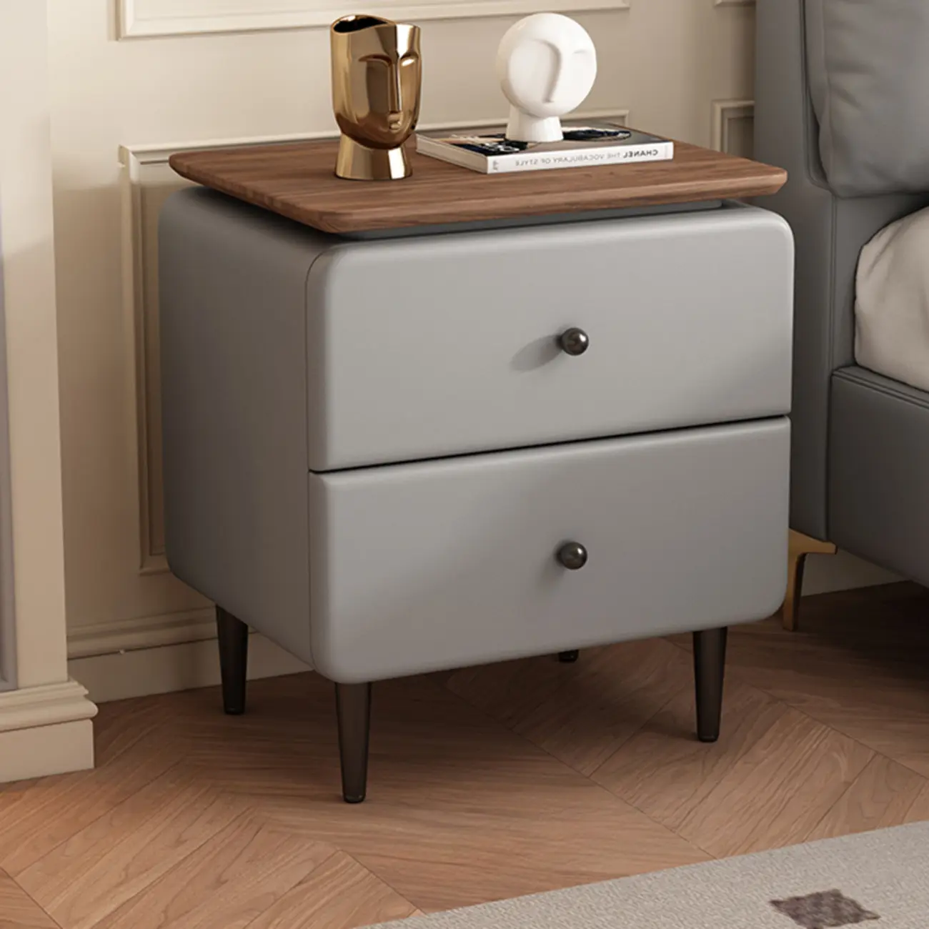 Elegant 2-drawer Wooden Freestanding Nightstand With Legs Image - 7 | homeyfad