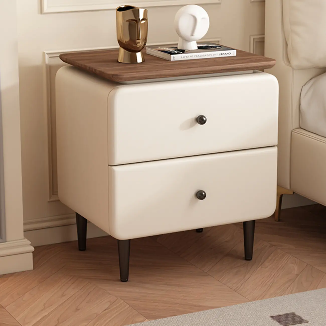 Elegant 2-drawer Wooden Freestanding Nightstand With Legs Image - 9 | homeyfad