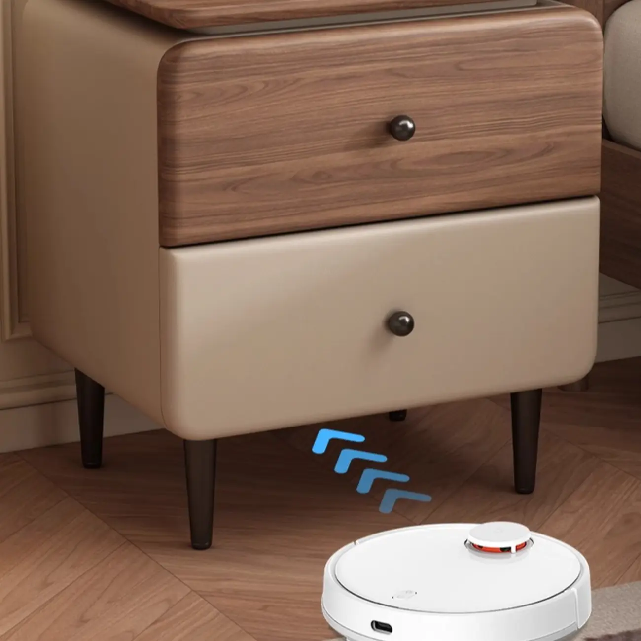 Elegant 2-drawer Wooden Freestanding Nightstand With Legs Image - 14 | homeyfad