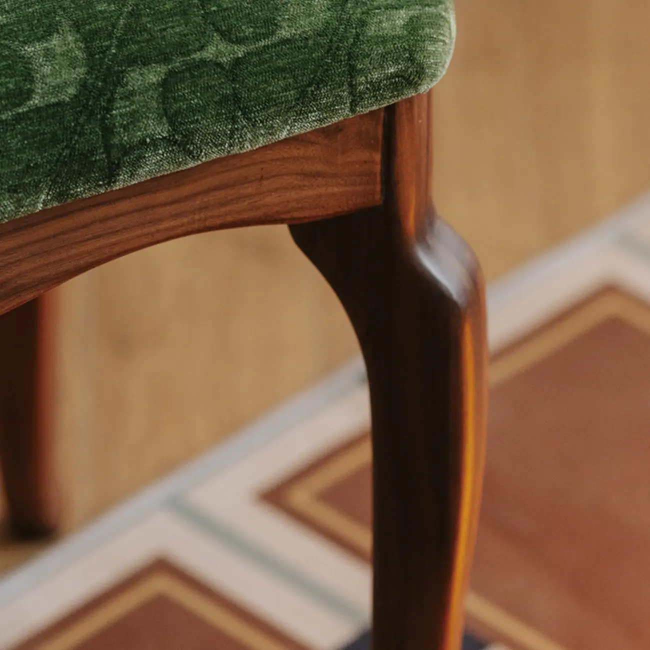 Mid-century Modern Scalloped Upholstered Green Wood Bench Image - 9 | homeyfad