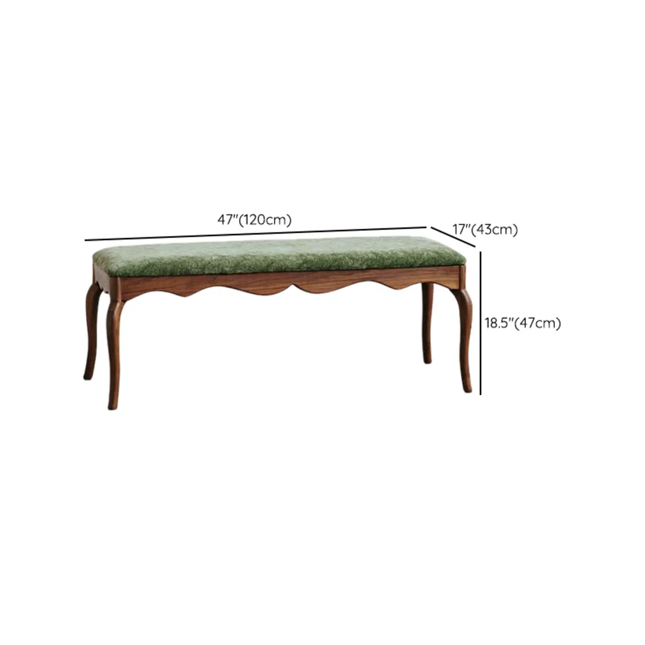 Mid-century Modern Scalloped Upholstered Green Wood Bench #size | homeyfad