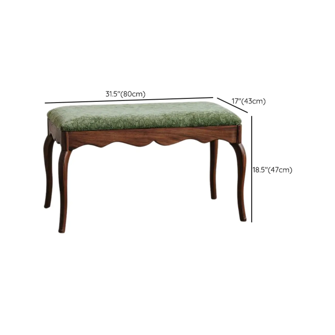 Mid-century Modern Scalloped Upholstered Green Wood Bench Image - 13 | homeyfad