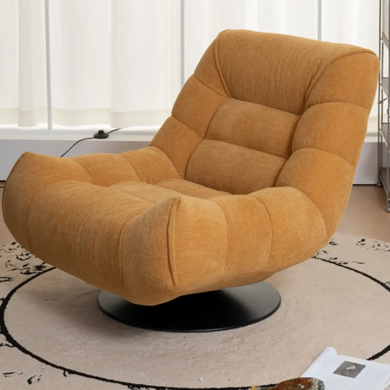 Yellow Trufted Chenille Fabric Swivel Accent Chair Image - 1