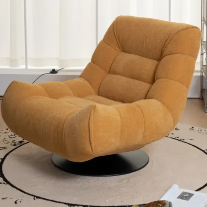 Yellow Trufted Chenille Fabric Swivel Accent Chair Image - 1