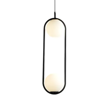 Globe Pendant Lighting Modern White Glass 1/2 Lights Black/Gold Hanging Ceiling Lamp for Bedroom Image - 9