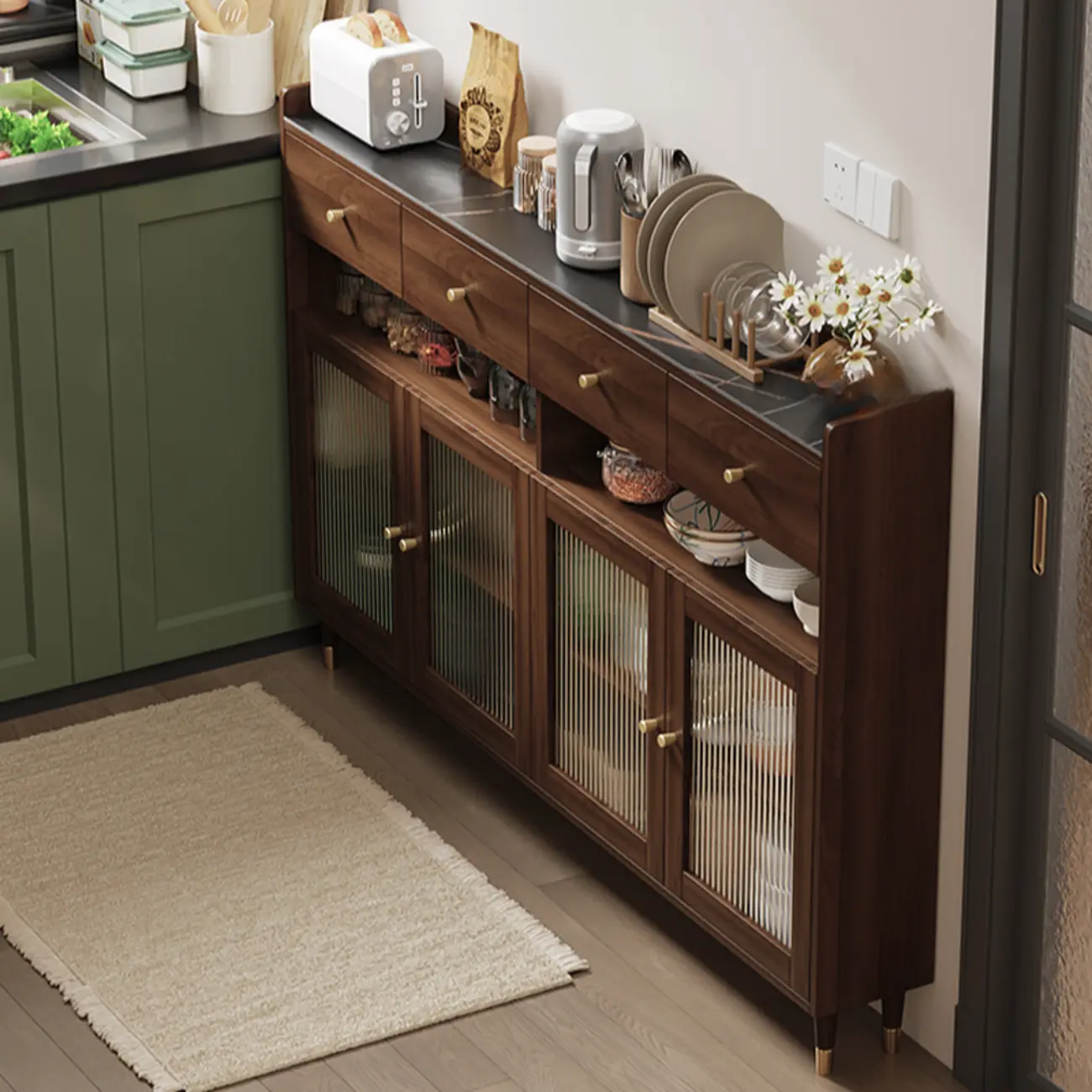 Modern Wood Buffet with Glass Doors and Shelves Image - 6 | homeyfad