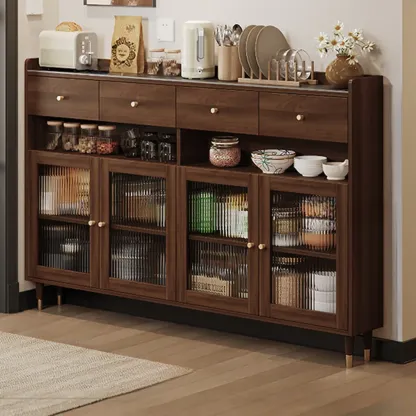 Modern Wood Buffet with Glass Doors and Shelves Image - 7