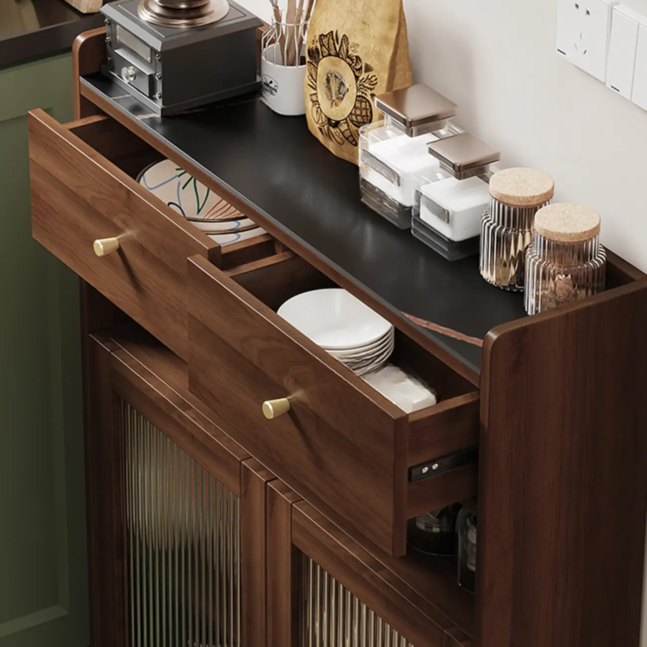 Modern Wood Buffet with Glass Doors and Shelves Image - 8 | homeyfad