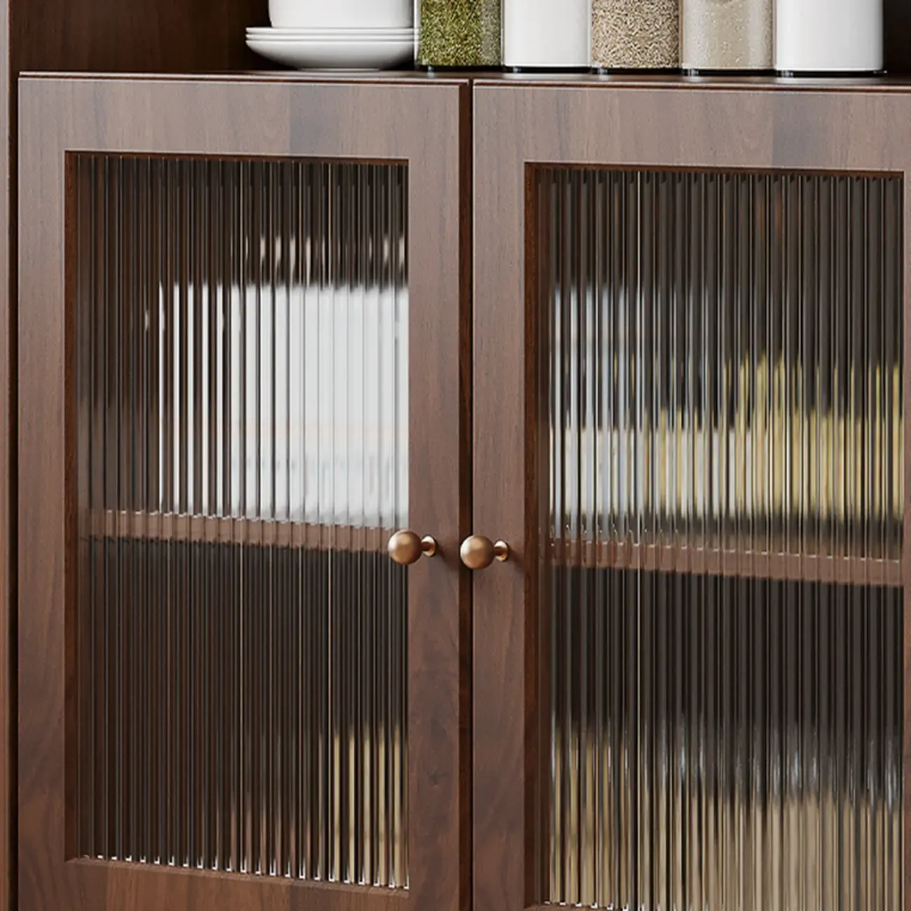 Modern Wood Buffet with Glass Doors and Shelves Image - 9