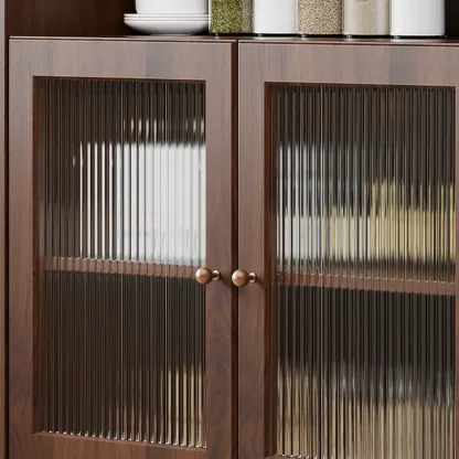 Modern Wood Buffet with Glass Doors and Shelves Image - 9