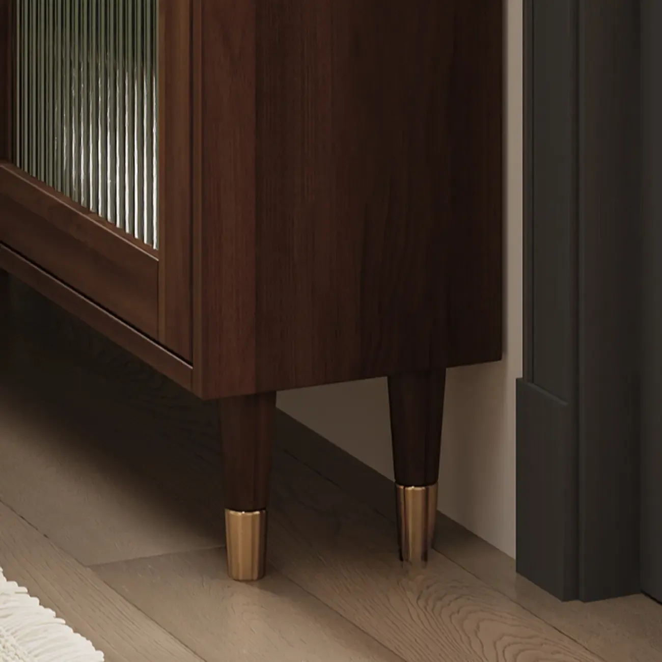 Modern Wood Buffet with Glass Doors and Shelves Image - 10