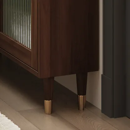 Modern Wood Buffet with Glass Doors and Shelves Image - 10