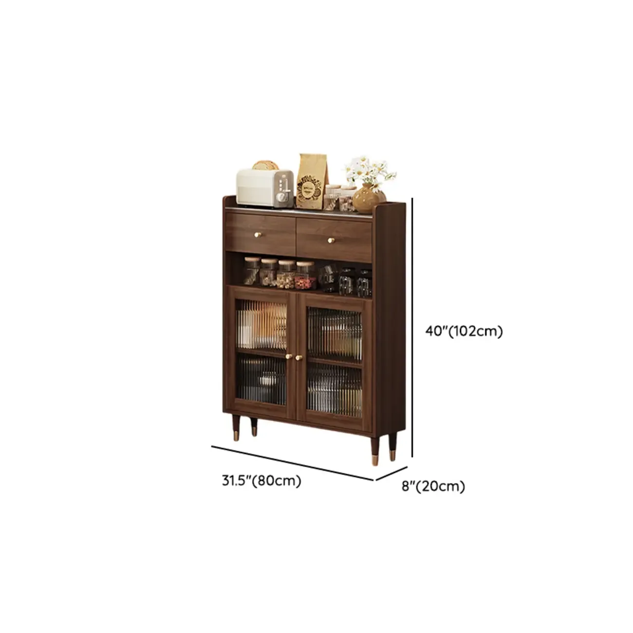 Modern Wood Buffet with Glass Doors and Shelves Image - 14