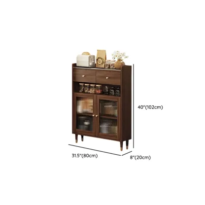 Modern Wood Buffet with Glass Doors and Shelves Image - 14