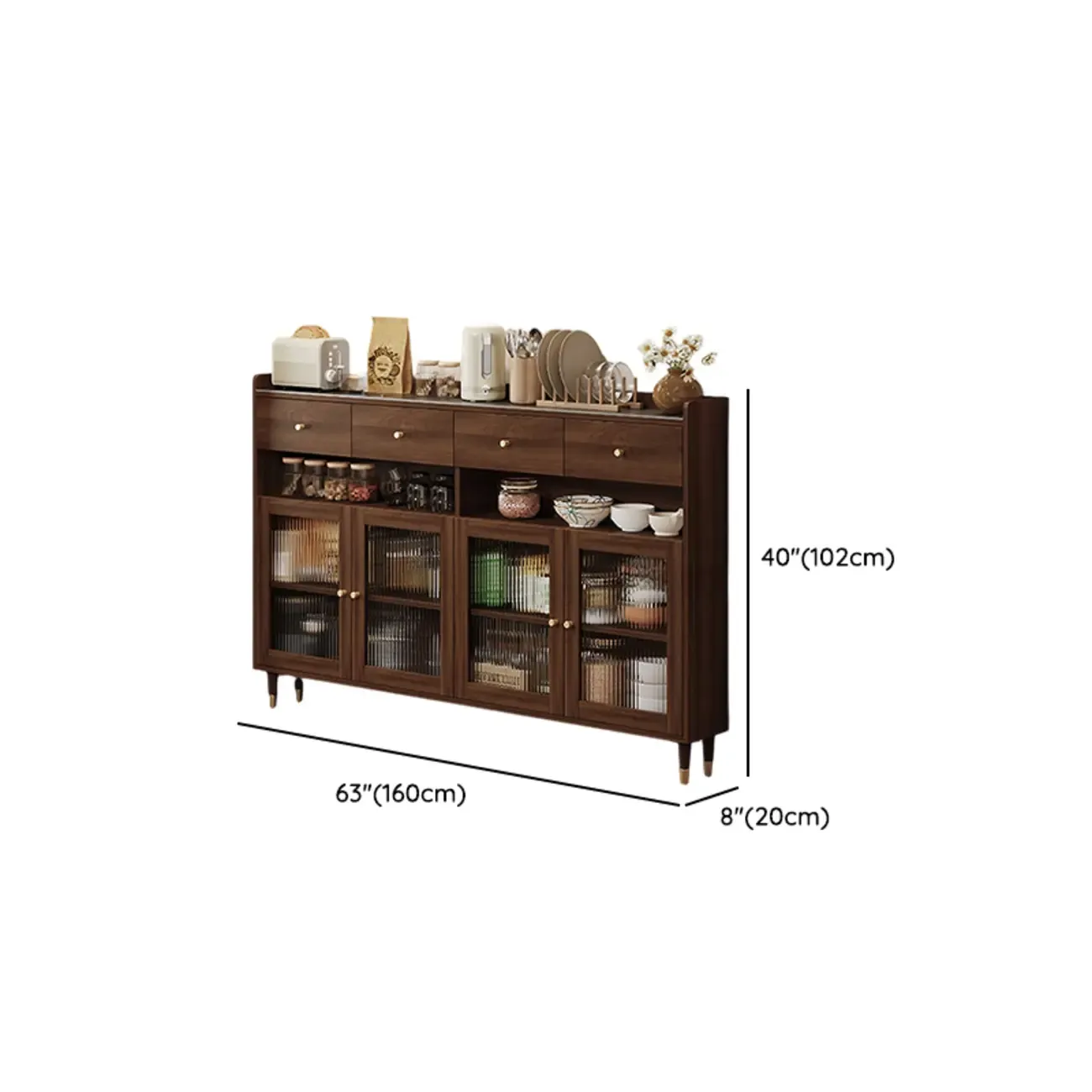 Modern Wood Buffet with Glass Doors and Shelves Image - 15