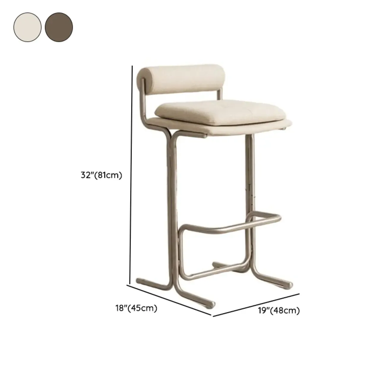 Minimalist Glam Tufted Padded Seat Metal Bar Stools #size