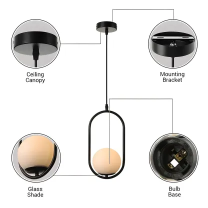 Globe Pendant Lighting Modern White Glass 1/2 Lights Black/Gold Hanging Ceiling Lamp for Bedroom Image - 6
