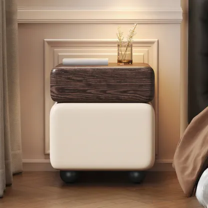 Black Walnut Finish Faux Leather 2-Drawer Nightstand Image - 3