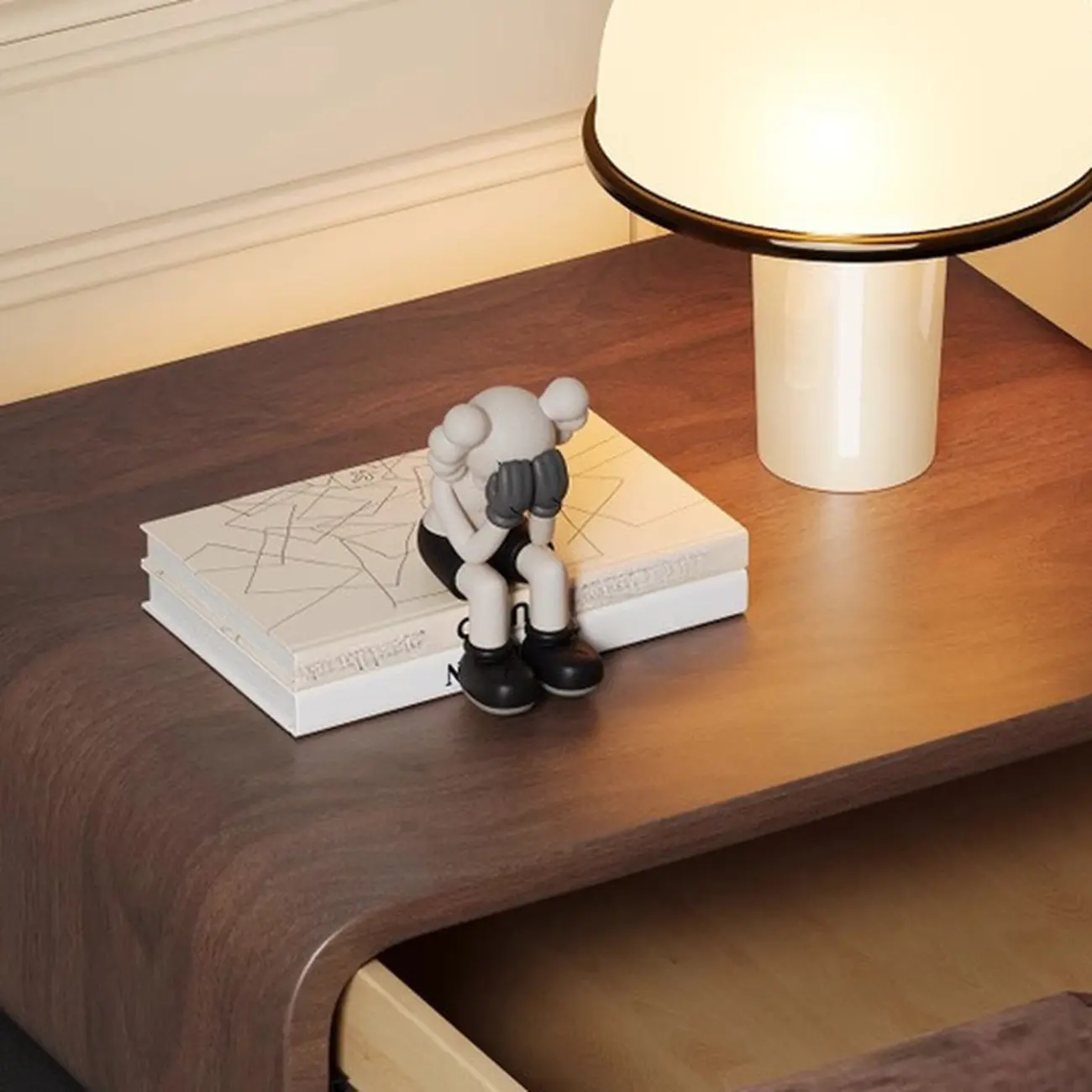 Black Walnut Finish Faux Leather 2-Drawer Nightstand Image - 8 | homeyfad