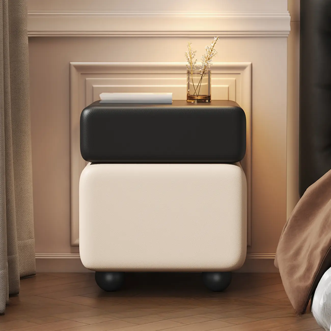 Black Walnut Finish Faux Leather 2-Drawer Nightstand Image - 11 | homeyfad