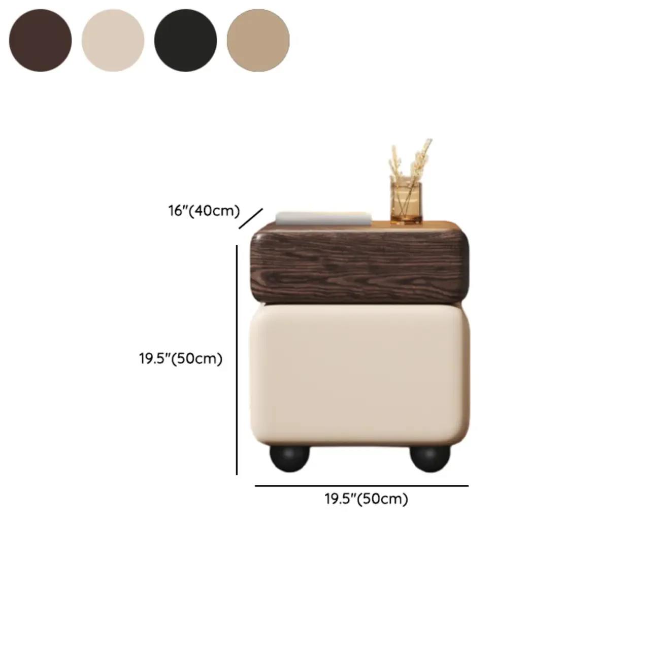 Black Walnut Finish Faux Leather 2-Drawer Nightstand Image - 17