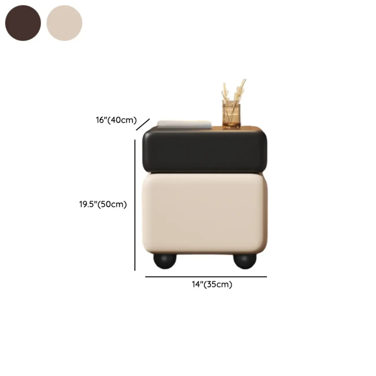 Black Walnut Finish Faux Leather 2-Drawer Nightstand Image - 19