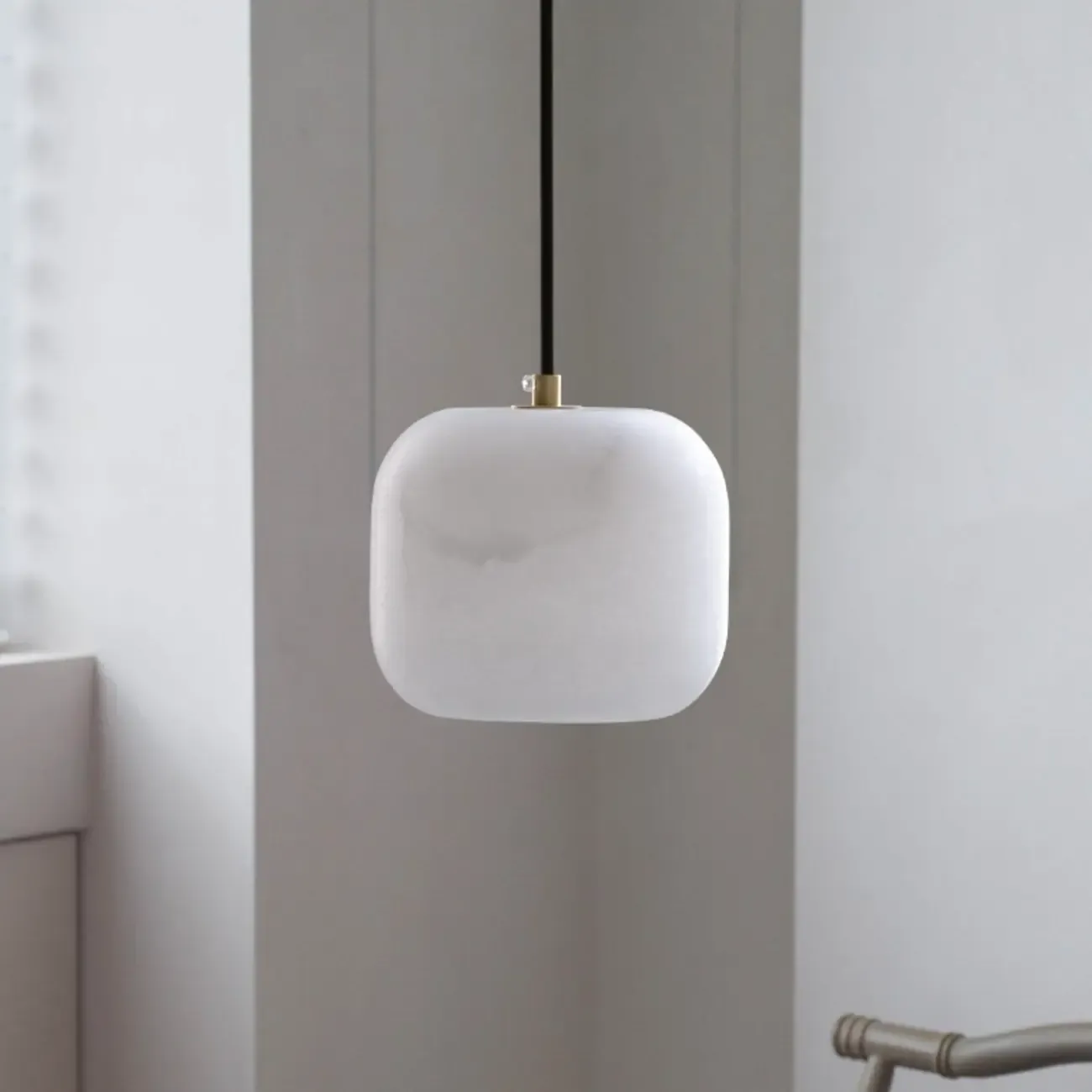 Minimalist Organic Geometric Alabaster Pendant Light Image - 4