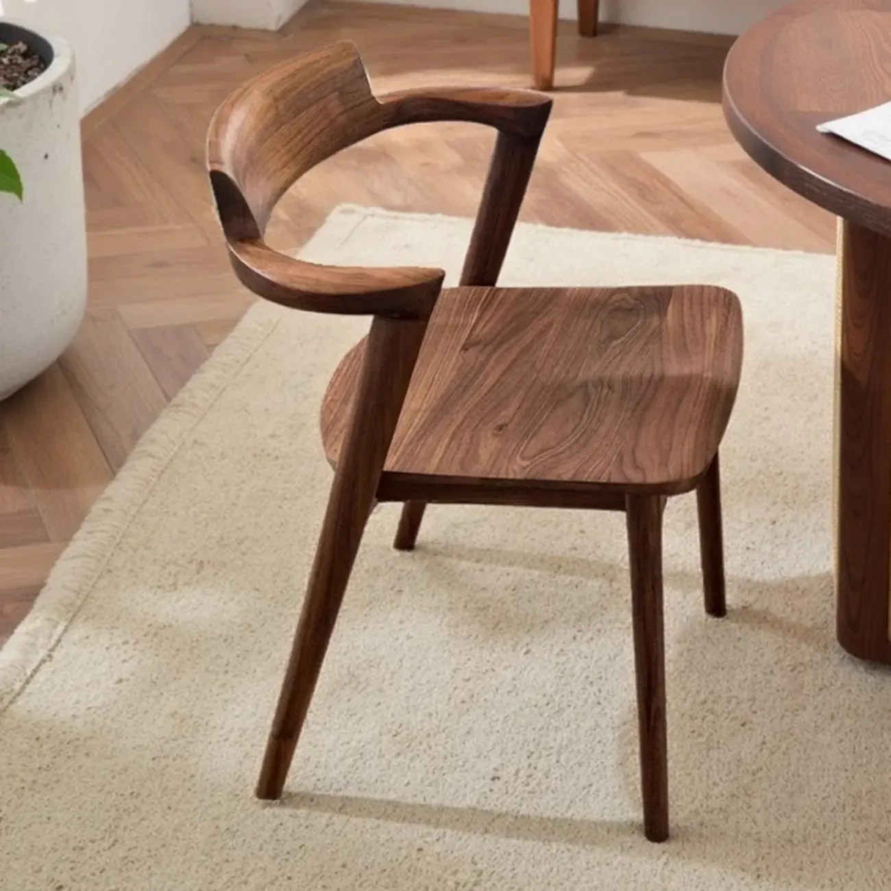 Scandinavian Open Back Armless Walnut Wood Dining Chairs Image - 1