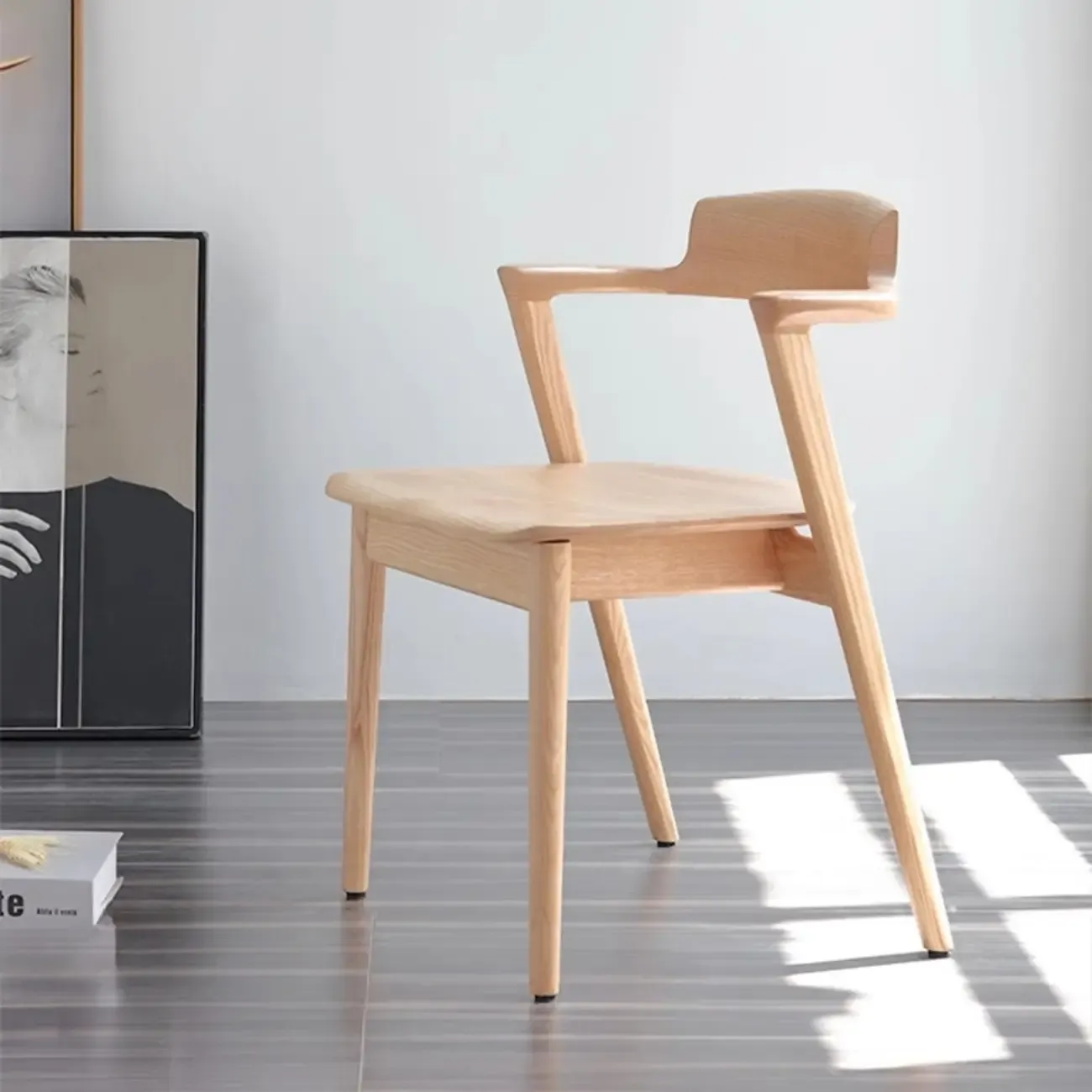 Scandinavian Open Back Armless Walnut Wood Dining Chairs Image - 2