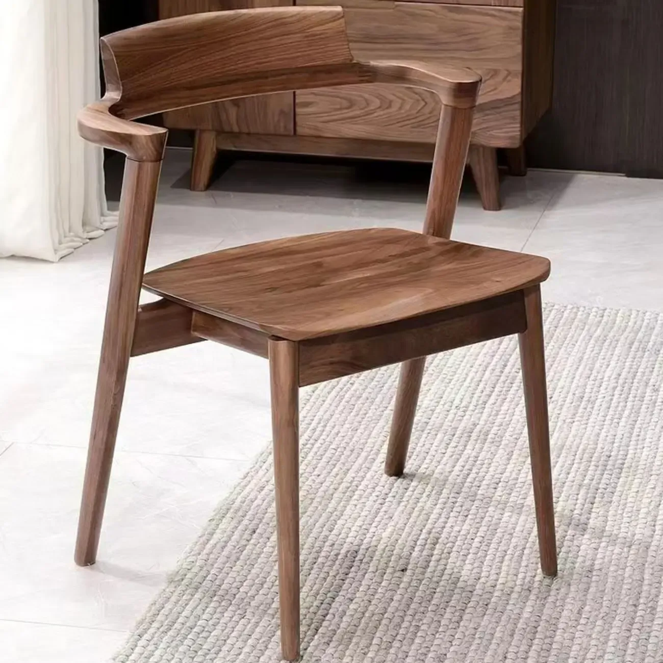 Scandinavian Open Back Armless Walnut Wood Dining Chairs Image - 3