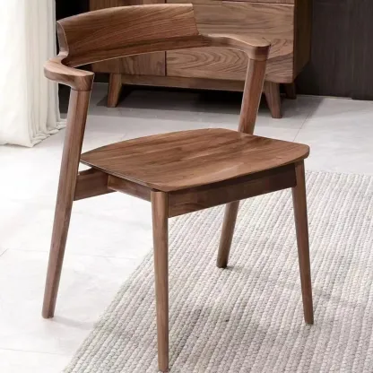Scandinavian Open Back Armless Walnut Wood Dining Chairs Image - 3