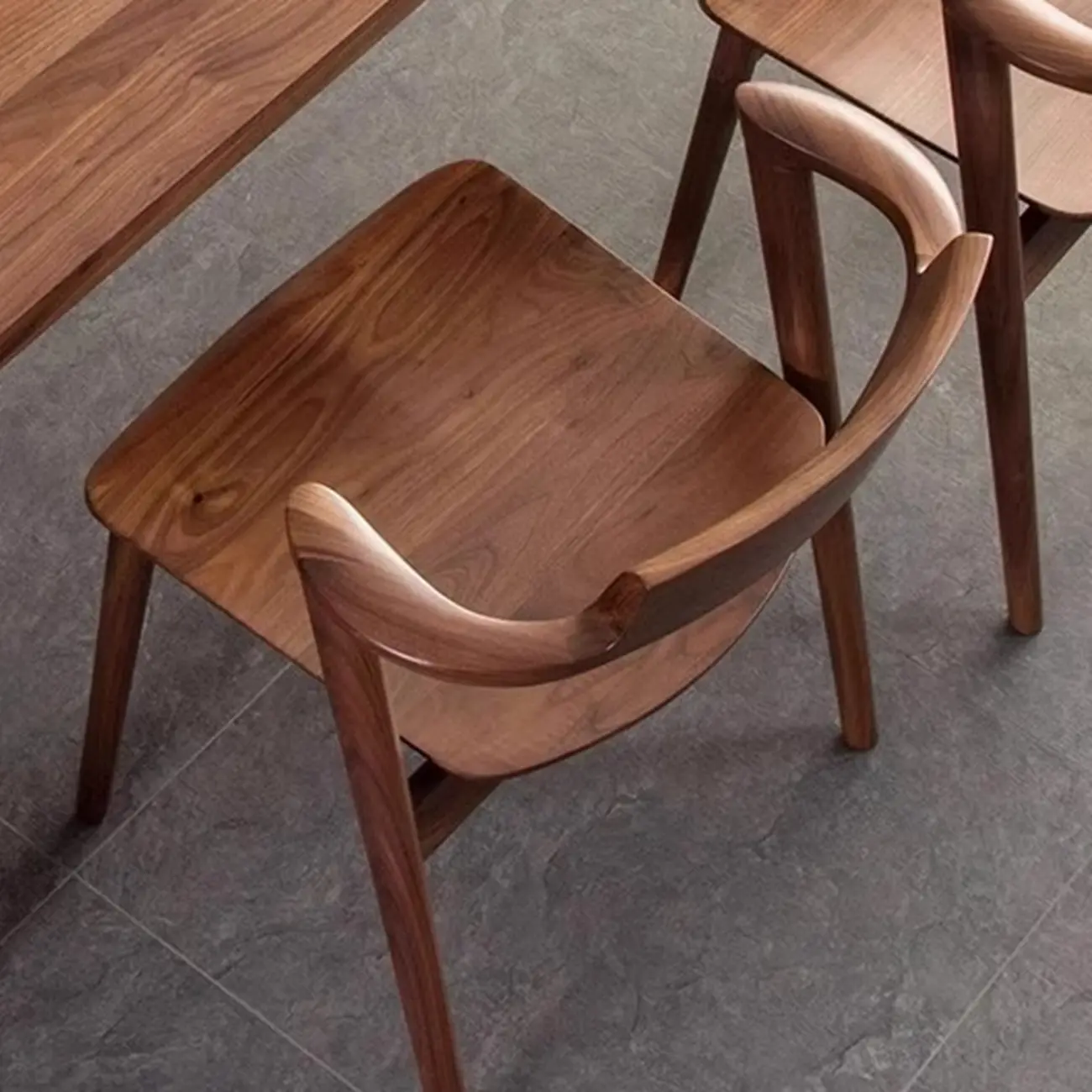 Scandinavian Open Back Armless Walnut Wood Dining Chairs Image - 4 | homeyfad