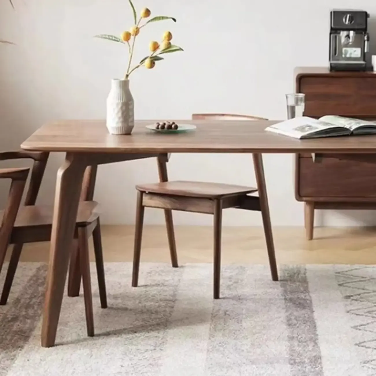 Scandinavian Open Back Armless Walnut Wood Dining Chairs Image - 6