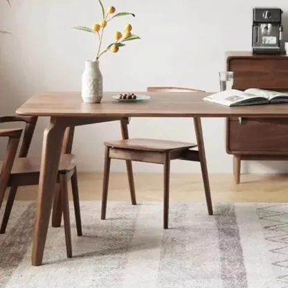 Scandinavian Open Back Armless Walnut Wood Dining Chairs Image - 6