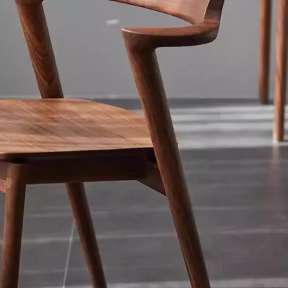 Scandinavian Open Back Armless Walnut Wood Dining Chairs Image - 9