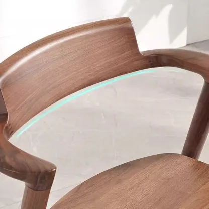 Scandinavian Open Back Armless Walnut Wood Dining Chairs Image - 12