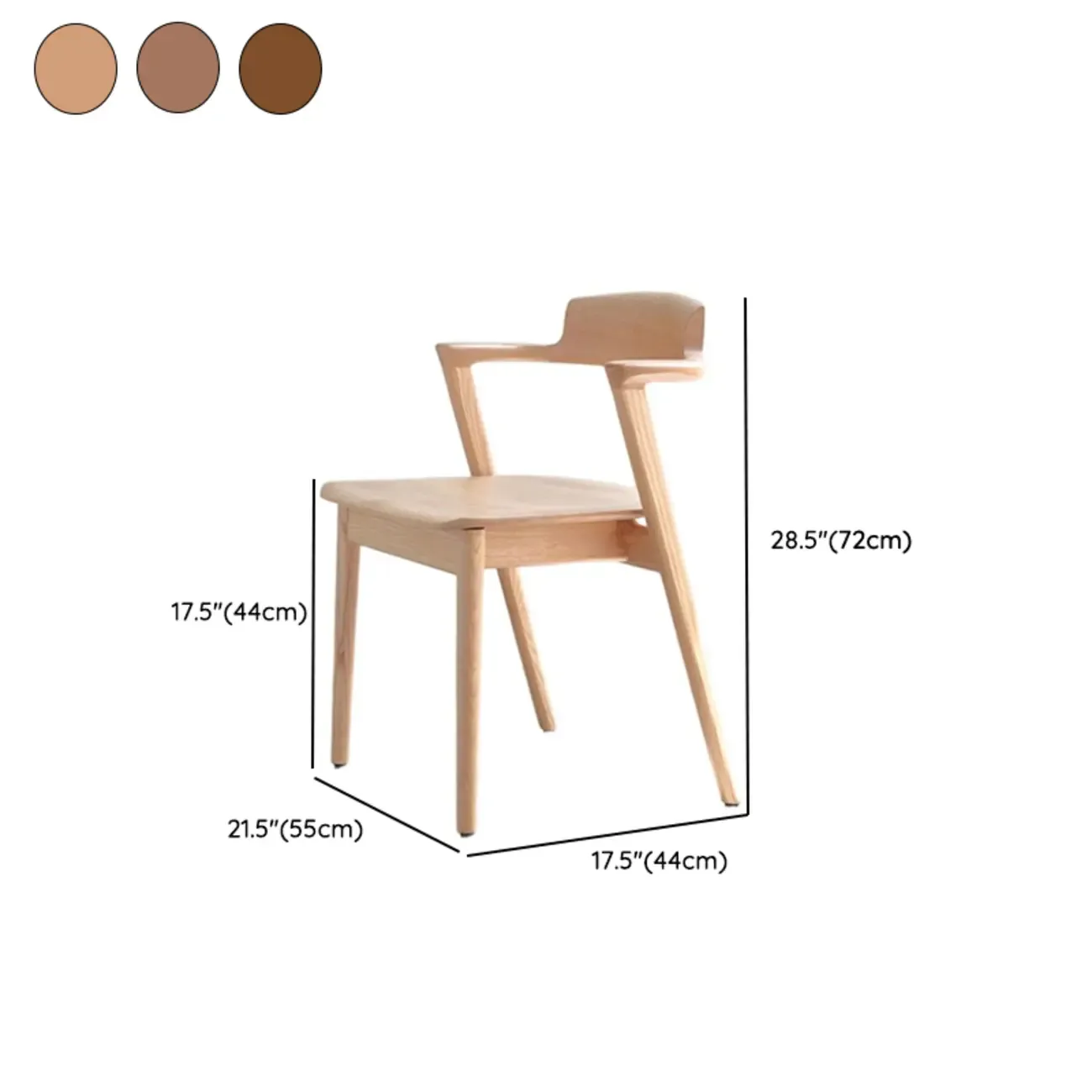 Scandinavian Open Back Armless Walnut Wood Dining Chairs #size