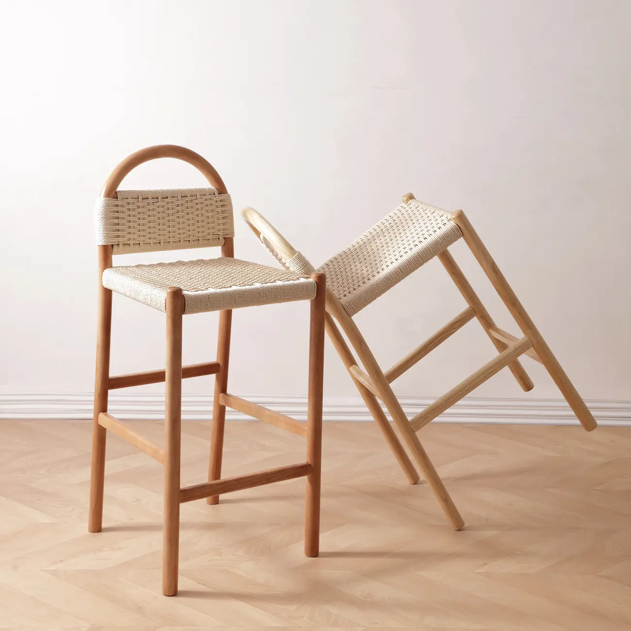 Counter Height Footrest Modern Woven Rope Bar Stools Image - 1 | homeyfad