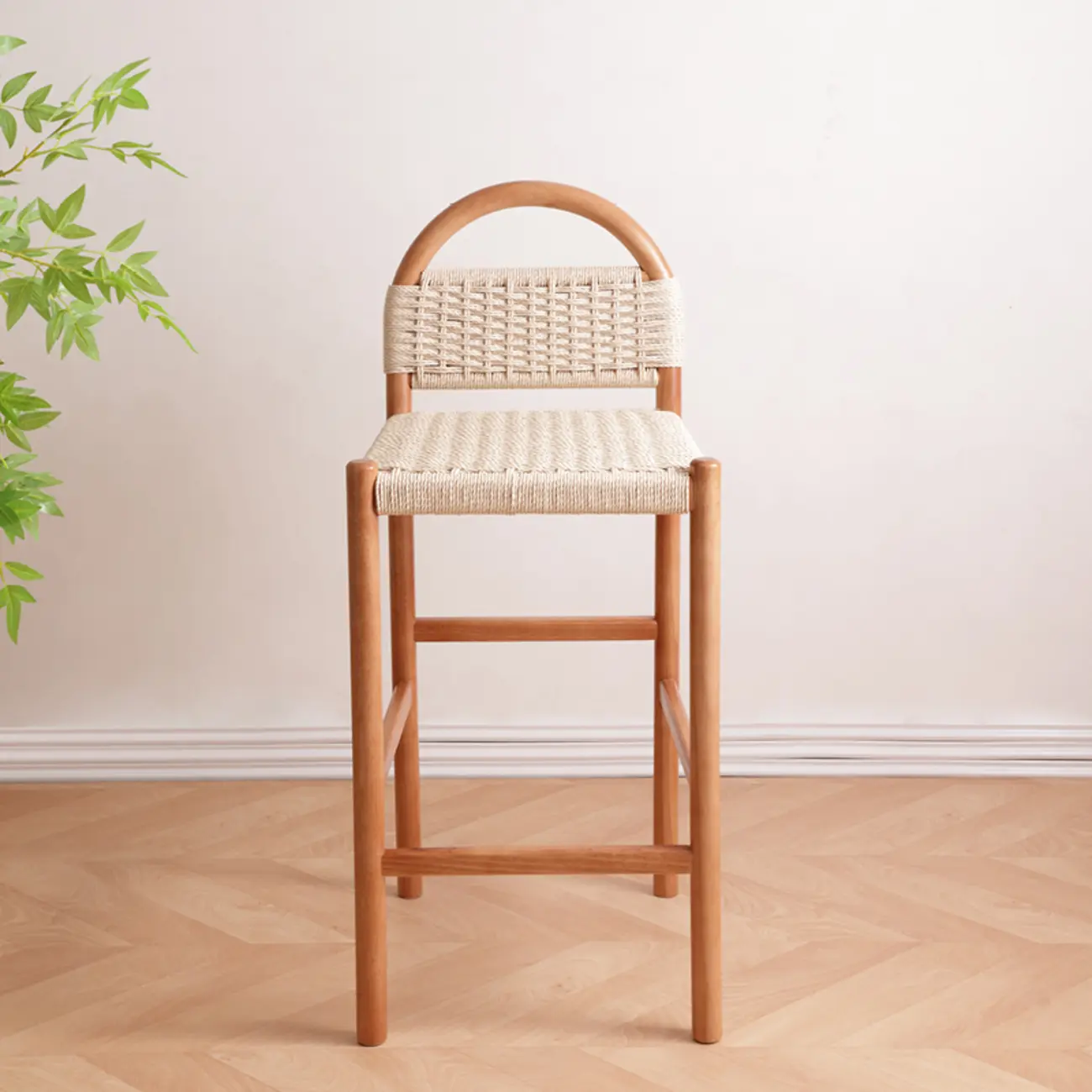 Counter Height Footrest Modern Woven Rope Bar Stools Image - 3 | homeyfad