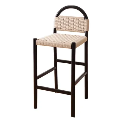 Counter Height Footrest Modern Woven Rope Bar Stools Image - 12