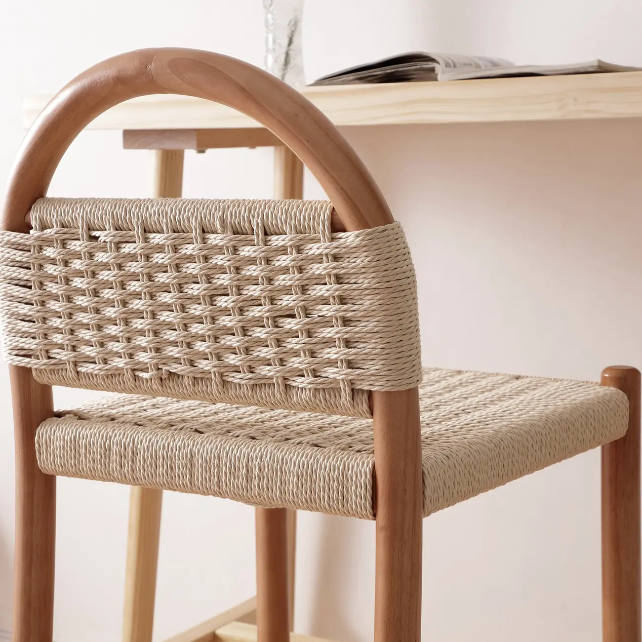 Counter Height Footrest Modern Woven Rope Bar Stools Image - 5 | homeyfad