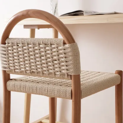 Counter Height Footrest Modern Woven Rope Bar Stools Image - 5